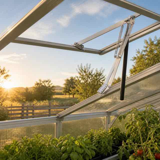 Automatic Greenhouse Window Opener in use