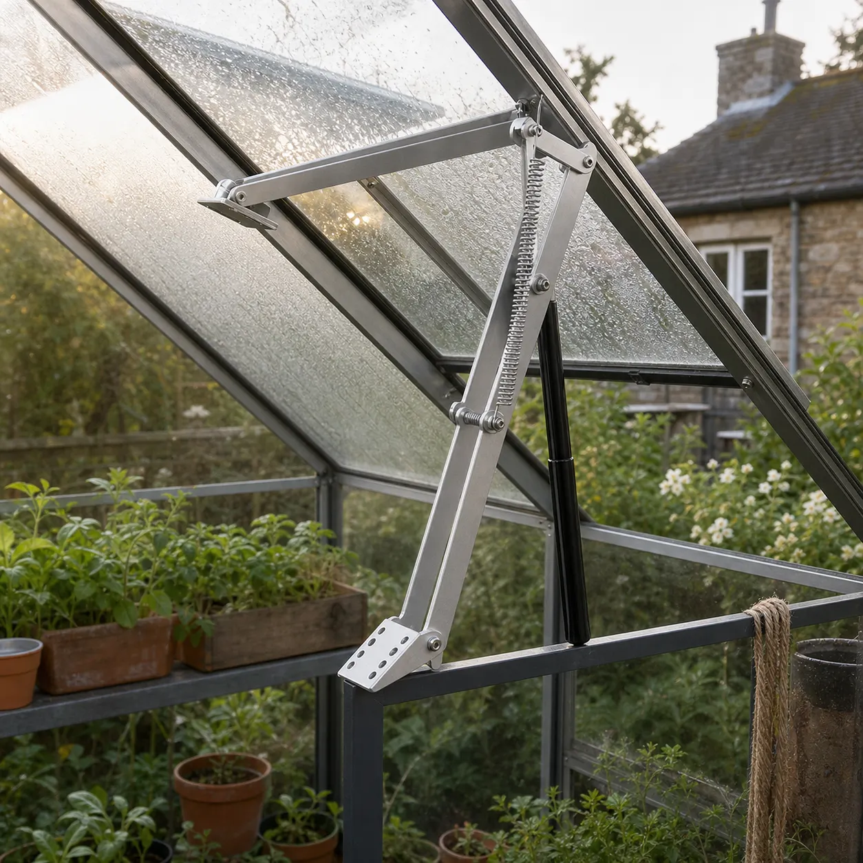 Automatic Greenhouse Window Opener in use