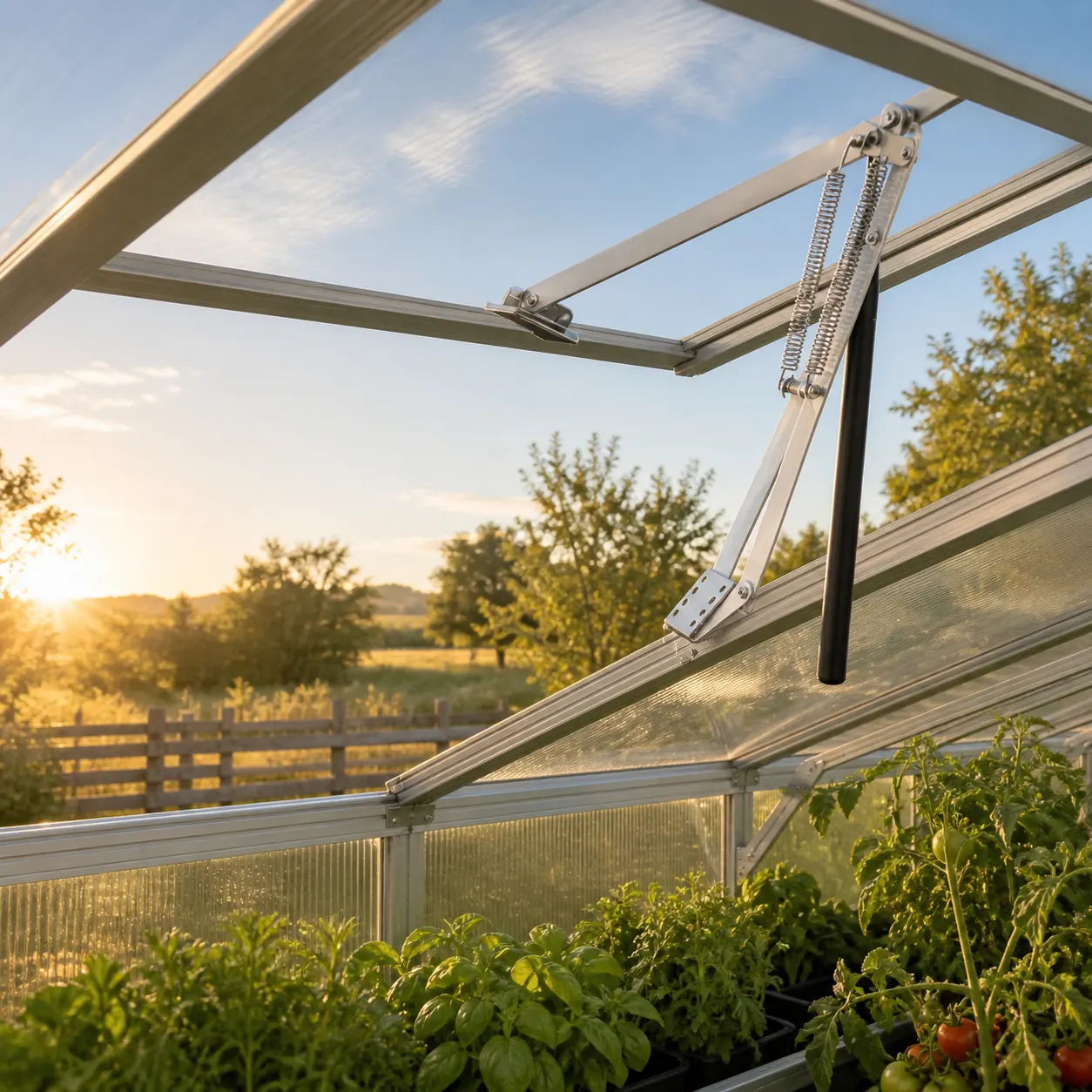 Automatic Greenhouse Window Opener in use