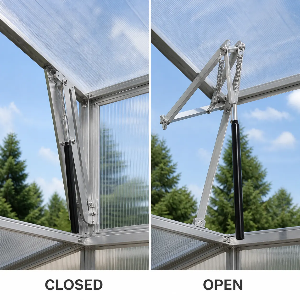 Automatic Greenhouse Window Opener setup and use views